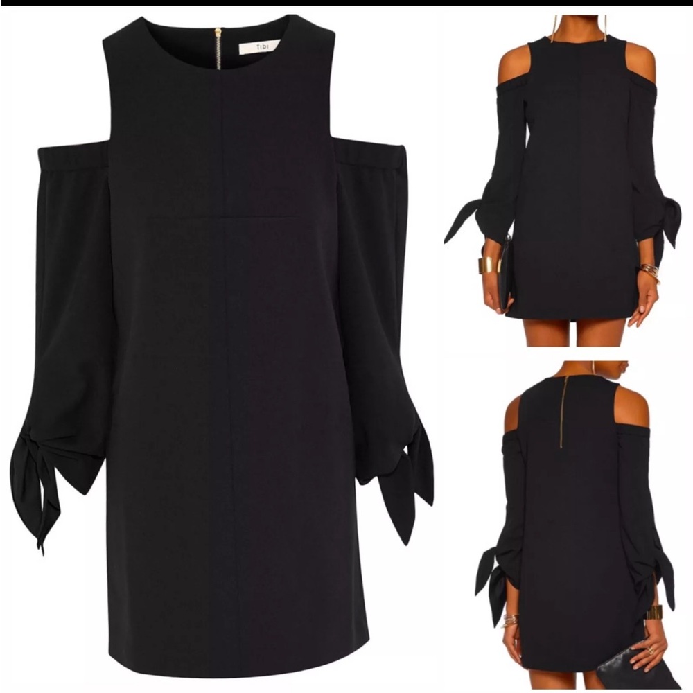 TIBI BLAXK XUT OUT SHOULDER DRESS